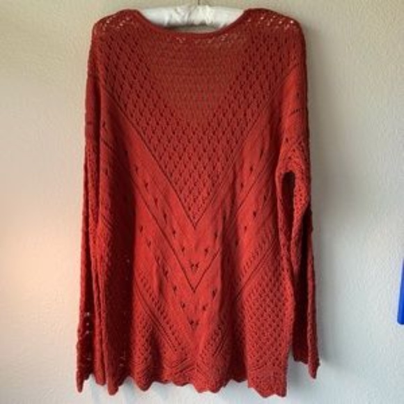 Burnt Orange V-neck Sweater Top With Scalloped Hem - Size Small - Picture 2 of 8